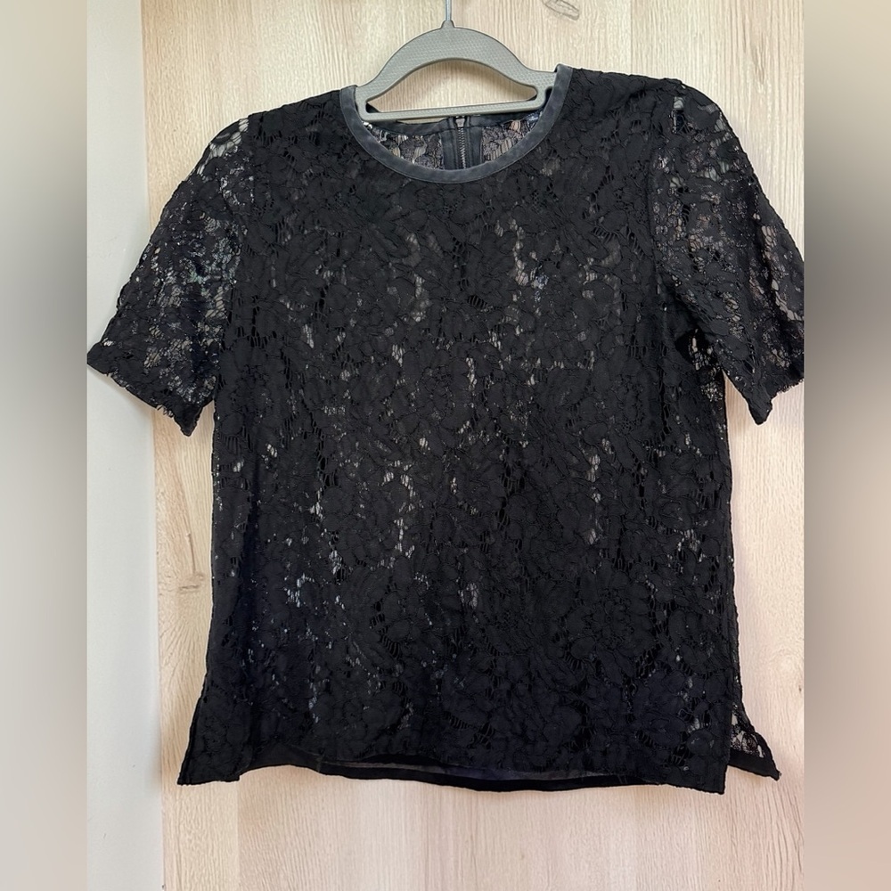 Madewell Black Lace Short Sleeve Blouse